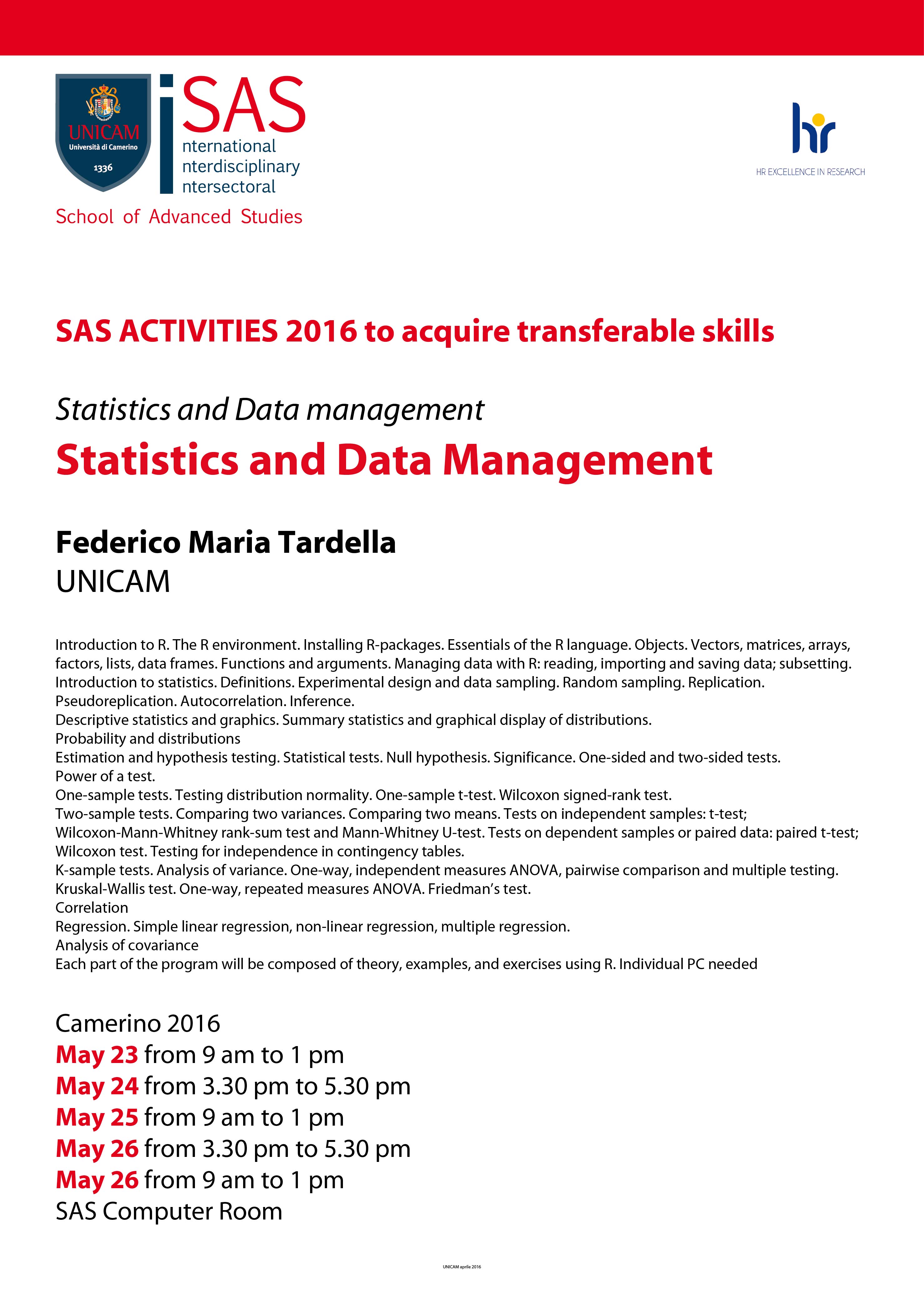 Statistics, Data management