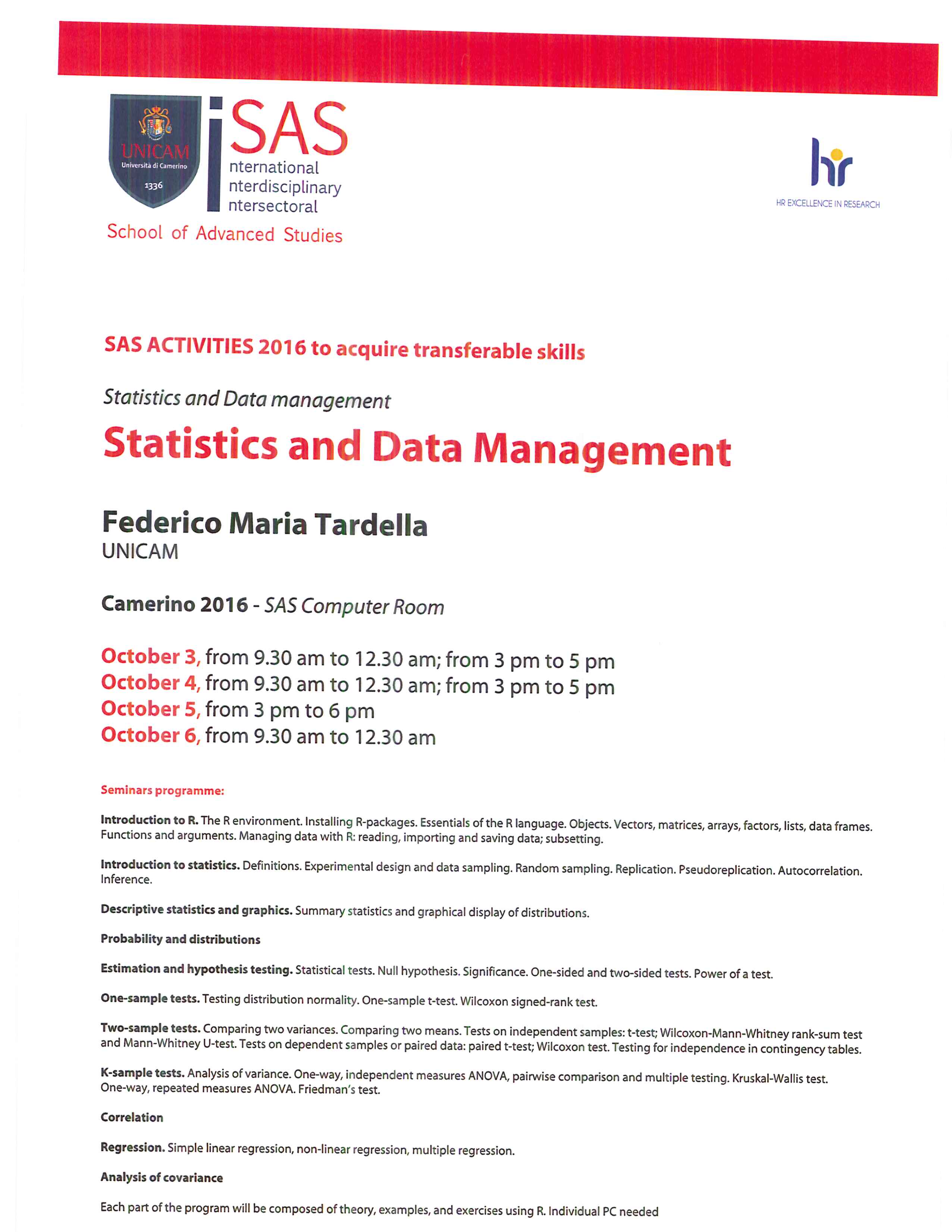 Statistics, Data management