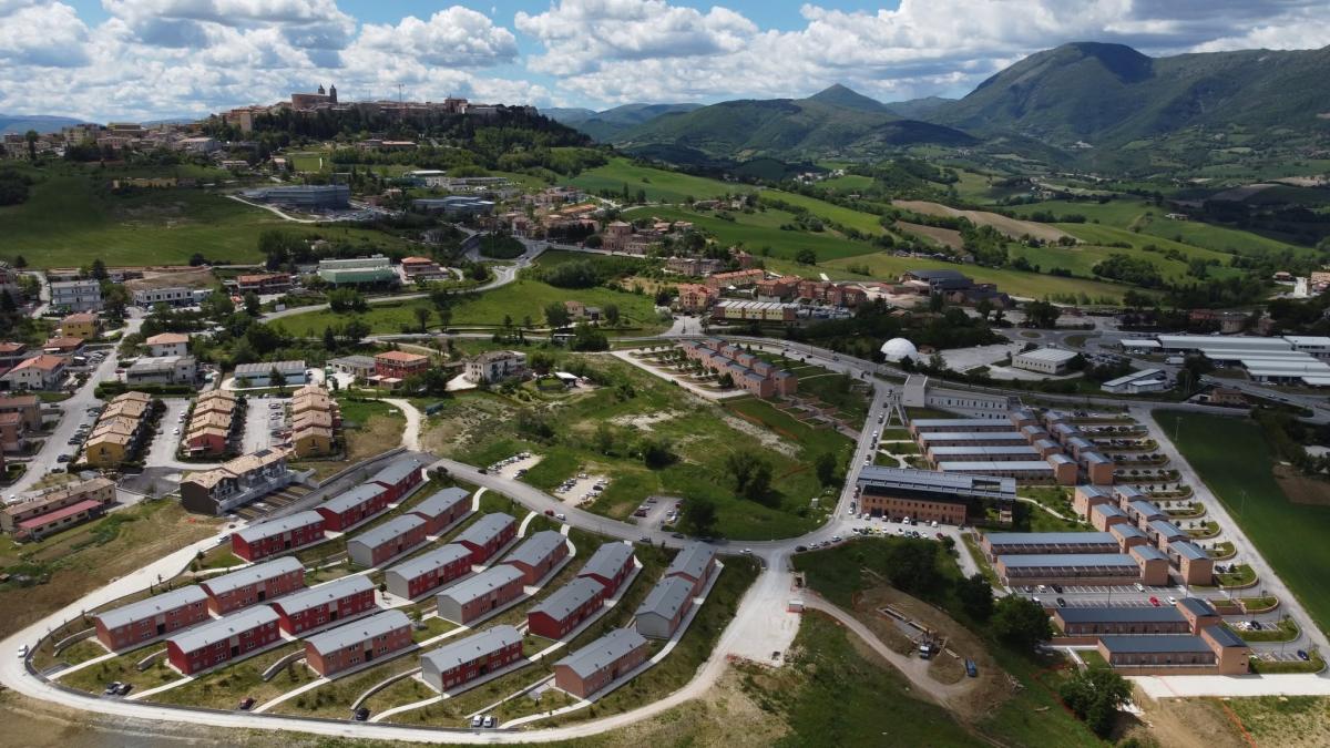 Panoramic aerial view of Camerino and the University of Camerino campus